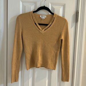 St. John Sport Unique Gold Sweater w/ Double-V Neckline
